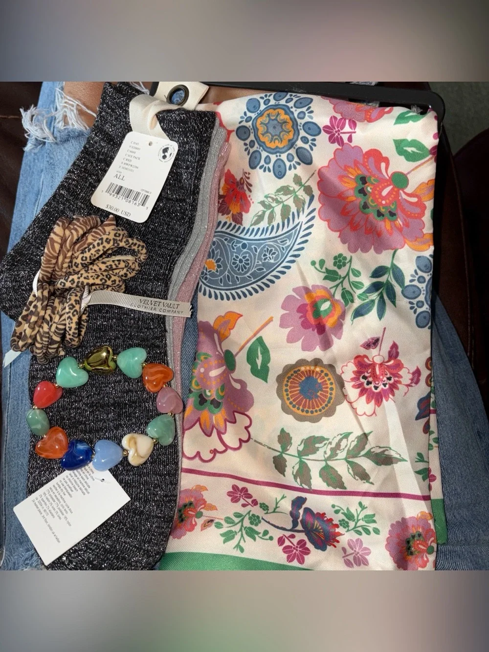 NWT Bundle Free People Socks Heart Bracelet Velvet Vault Hair Ties Bandana